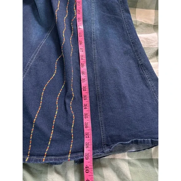 Y2K Style Cargo Denim Maxi Skirt Dark Wash Grommet Utility Stitching Blue - Picture 5 of 6